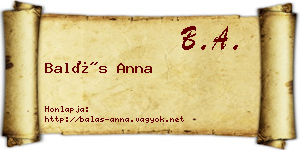 Balás Anna névjegykártya