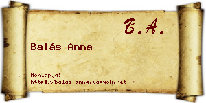 Balás Anna névjegykártya